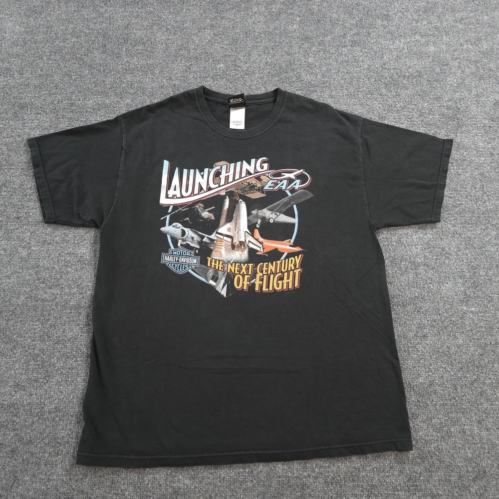 Vintage Harley Davidson Shirt Mens XL Black Space Flight Aviation Planes Y2K USA